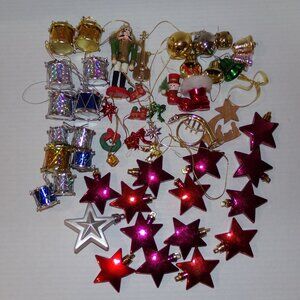 Christmas Ornaments Assortment Drums Stars Nutcracker Wreath Wood Nativity